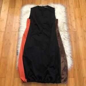 Margot Clemence Color Block Faux Fur Drawstring Bubble Midi Dress size 10